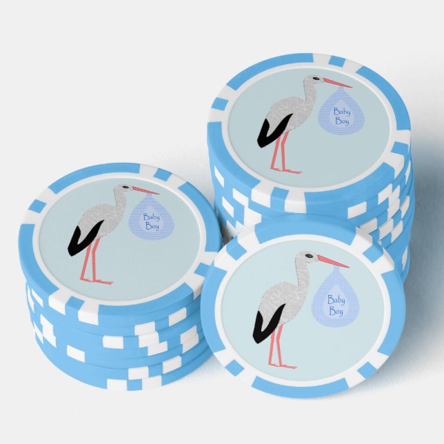 Cute Blue Baby Boy Stork Poker Chips (Stack)