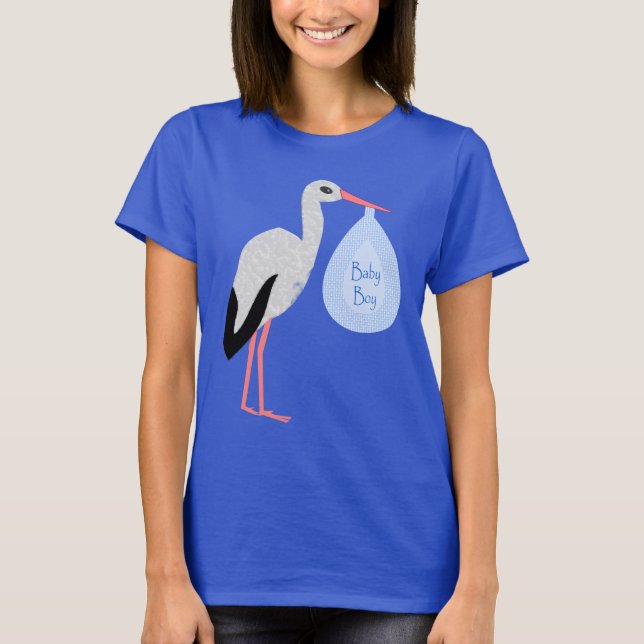 Cute Blue Baby Boy Stork T-Shirt (Front)