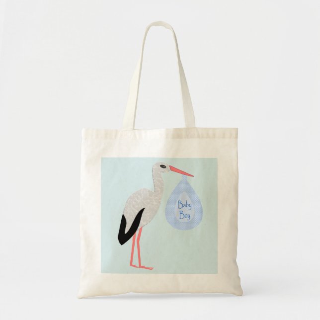 Cute Blue Baby Boy Stork Tote Bag (Front)