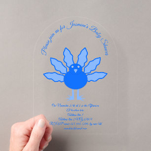 Cute Blue Baby Boy Thanksgiving Turkey Baby Shower Acrylic Invitations