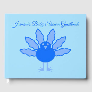 Cute Blue Baby Boy Thanksgiving Turkey Baby Shower Guest Book