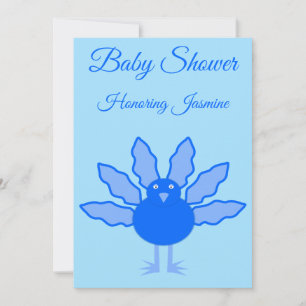 Cute Blue Baby Boy Thanksgiving Turkey Baby Shower Invitation