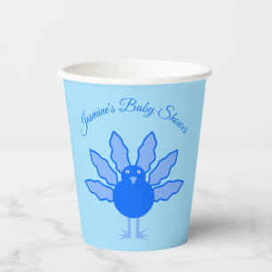 Cute Blue Baby Boy Thanksgiving Turkey Baby Shower Paper Cups