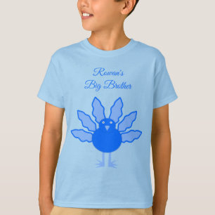 Cute Blue Baby Boy Thanksgiving Turkey Big Brother T-Shirt
