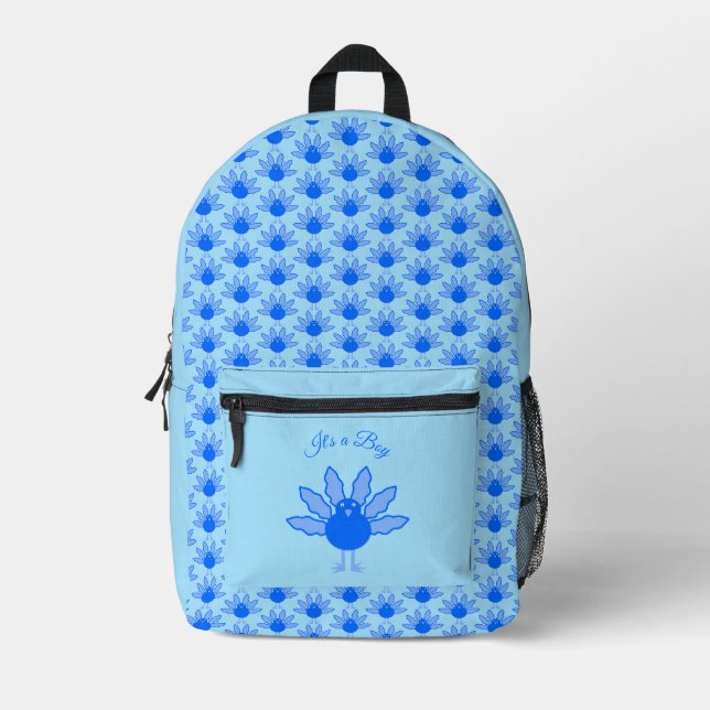 Cute Blue Baby Boy Thanksgiving Turkey Custom Printed Backpack (Front)