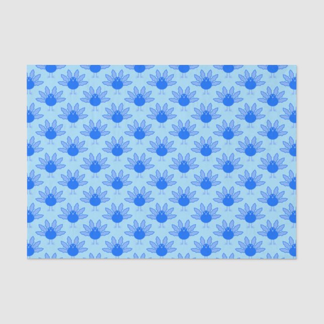Cute Blue Baby Boy Thanksgiving Turkey Patterned Tissue Paper (Front)