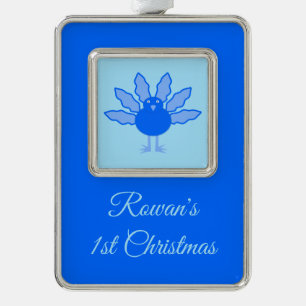 Cute Blue Baby Boy Thanksgiving Turkey Silver Plated Framed Ornament