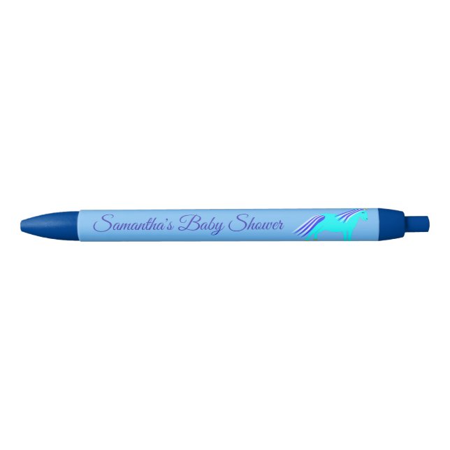 Cute Blue Baby Boy Unicorn Baby Shower Custom Blac Ink Pen (Front)