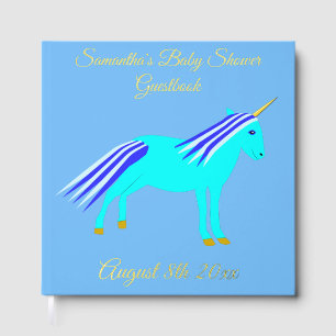 Cute Blue Baby Boy Unicorn Baby Shower Custom Guest Book