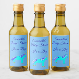 Cute Blue Baby Boy Unicorn Baby Shower Custom Wine Label
