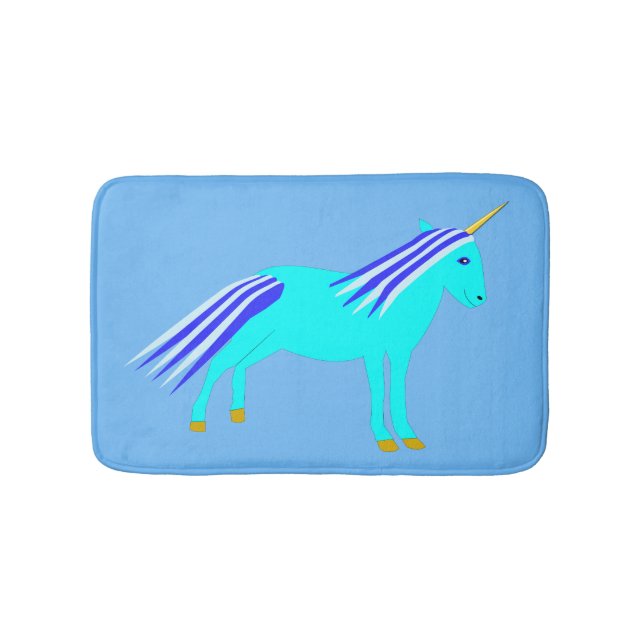 Cute Blue Baby Boy Unicorn Bath Mat (Front)