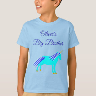 Cute Blue Baby Boy Unicorn Big Brother Custom T-Shirt