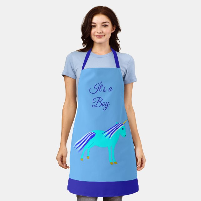 Cute Blue Baby Boy Unicorn Custom Apron (Worn)