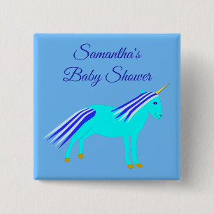 Cute Blue Baby Boy Unicorn Custom Baby Shower 15 Cm Square Badge