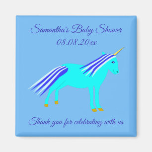 Cute Blue Baby Boy Unicorn Custom Baby Shower Magnet