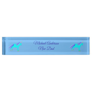 Cute Blue Baby Boy Unicorn Custom New Dad Nameplate