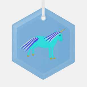 Cute Blue Baby Boy Unicorn Glass Tree Decoration