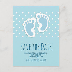 Cute Blue Baby Boy's Feet Drawing Save the Date Postcard