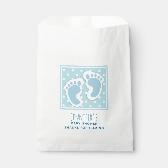 Cute Blue Baby Boy's Feet Illustration Baby Shower Favour Bags (Front)