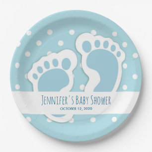 Cute Blue Baby Boy's Feet Illustration Paper Plate