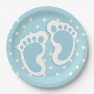 Cute Blue Baby Boy's Feet Illustration Paper Plate