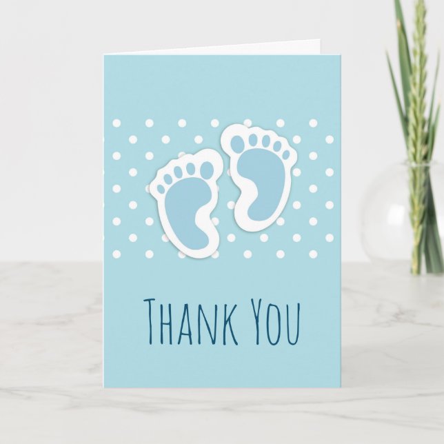 Cute Blue Baby Boy's Feet Illustration Thank You Card (Front)