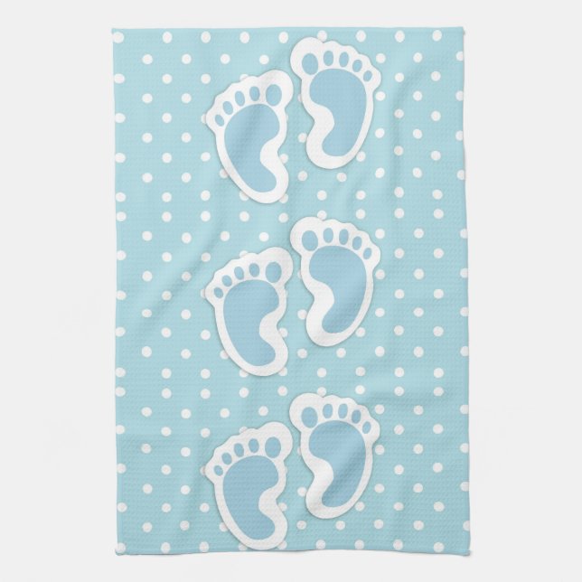 Cute Blue Baby Boy's Feet Pattern Tea Towel (Vertical)