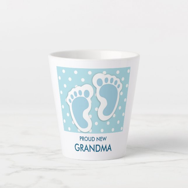 Cute Blue Baby Boy's Feet - Proud Grandma Latte Mug (Front)