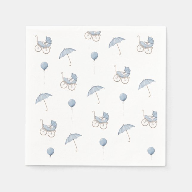 Cute Blue Baby Buggy Baby Shower Napkin (Front)