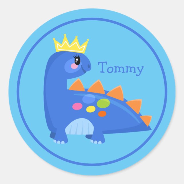 Cute Blue Baby Dinosaur Classic Round Sticker (Front)