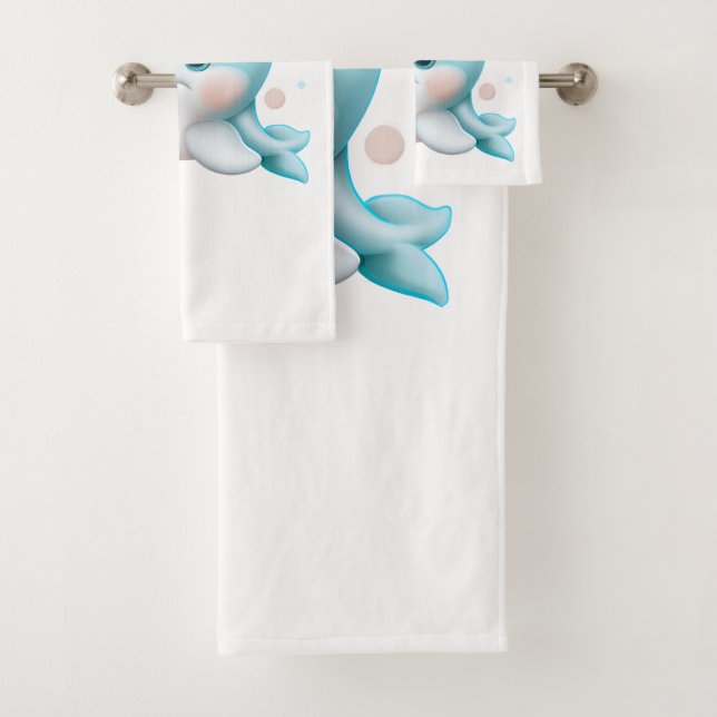 Cute Blue Baby Dolphin    Bath Towel Set (Insitu)