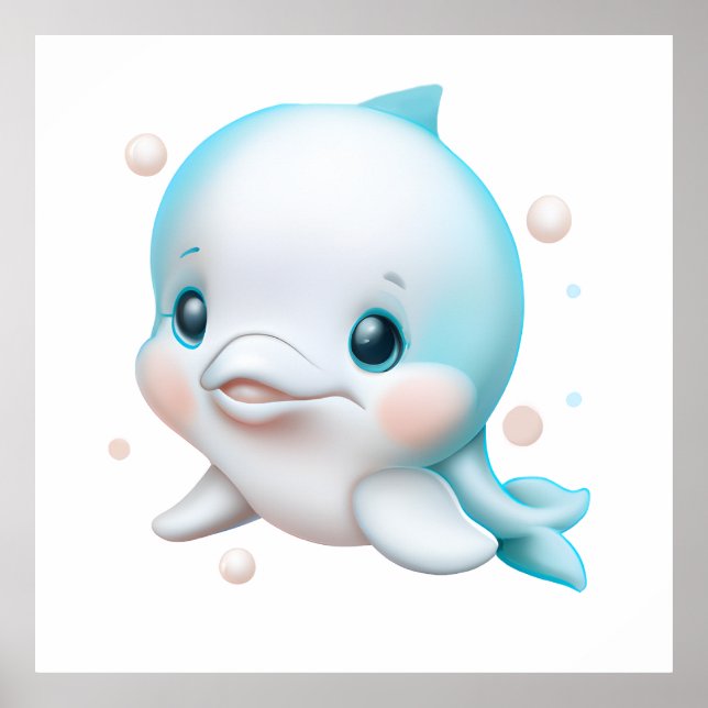 Cute Blue Baby Dolphin Poster (Front)