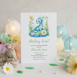 Cute Blue Baby Dragon “Hatching Soon” Baby Shower  Invitation