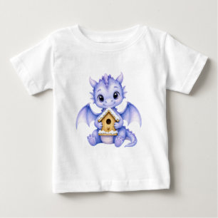 Cute Blue Baby Dragon with Gingerbread House Kids T-Shirt