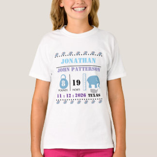 Cute Blue Baby Elephant Birth Announcement T-Shirt