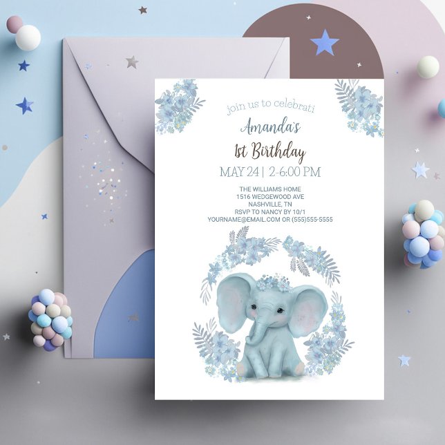 Cute blue Baby Elephant Invitation (Creator Uploaded)