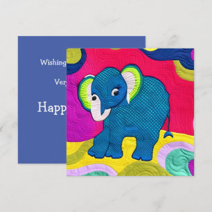 Cute Blue Baby Elephant - Quilt Like Design Card