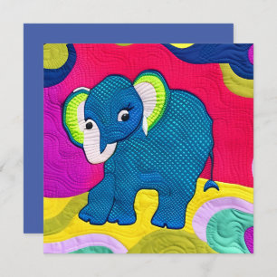 Cute Blue Baby Elephant - Quilt Like Design Card