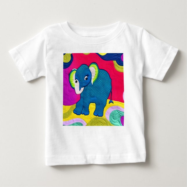 Cute Blue Baby Elephant - Quilt Like Design T-Shirt (Front)