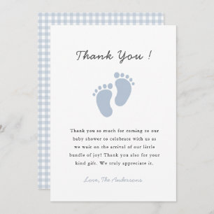 Cute Blue Baby footprint Baby Boy shower Thank You Card