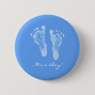 Cute Blue Baby Footprints Its a Boy Baby Shower 6 Cm Round Badge