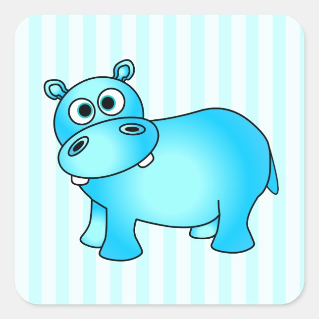 Cute Blue Baby Hippo Striped Stickers (Front)