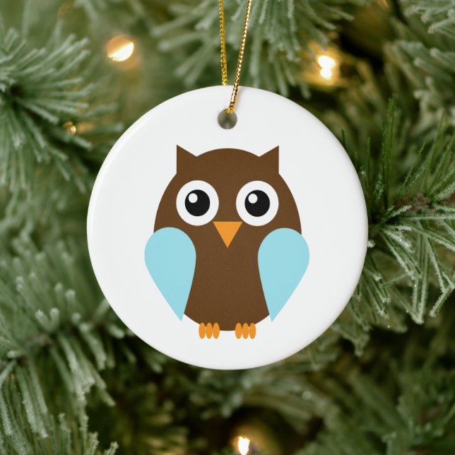 Cute Blue Baby Owl Ceramic Tree Decoration (Tree)