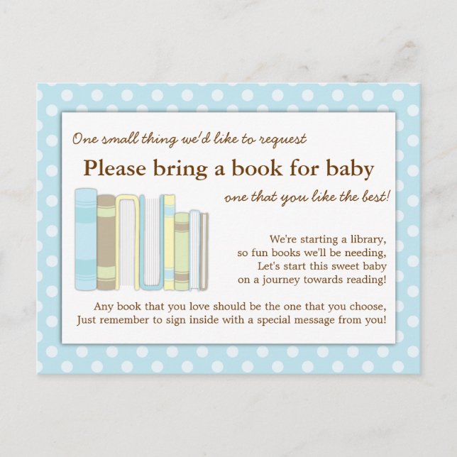 Cute Blue Baby Shower Book Insert Request Card (Front)