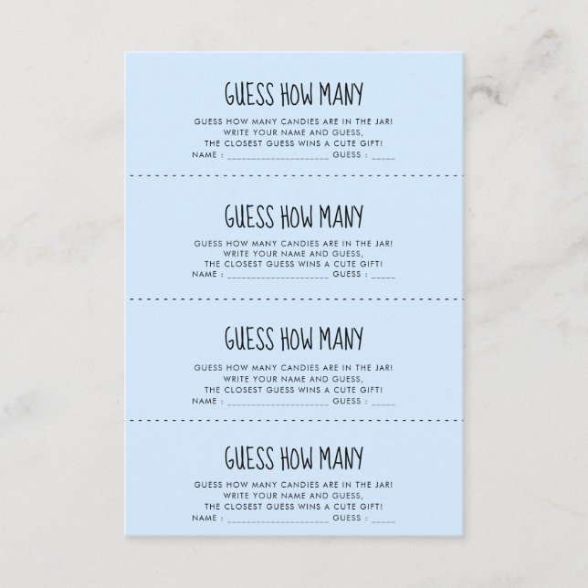 Cute blue Baby shower Guess how many game card (Front)