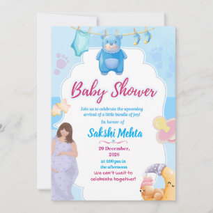 Cute Blue Baby Shower Invitation