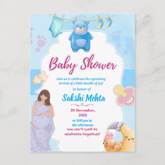 Cute Blue Baby Shower Invitation Postcard
