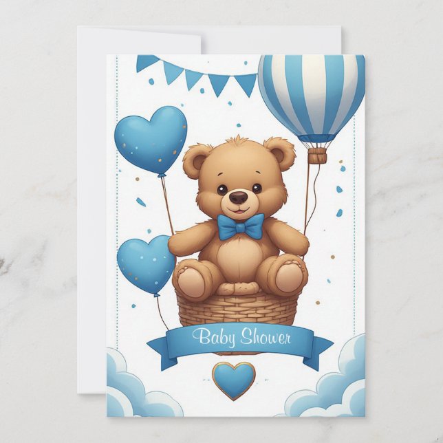 Cute Blue Baby Shower Teddy Bear 🧸 Invitation (Front)