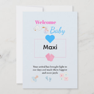 Cute Blue Baby Welcome Card Personalised Newborn