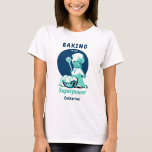 Cute Blue Baking is my Superpower with Name T-Shirt
